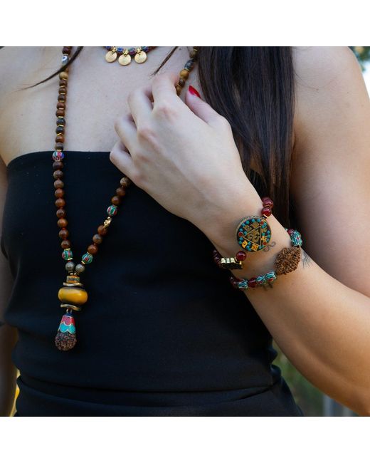 Ebru Jewelry Sacred Om Carnelian & Tibetan Mantra Beaded Bracelet
