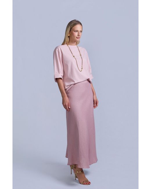 Rave on Trend Pink Linen Midi Skirt