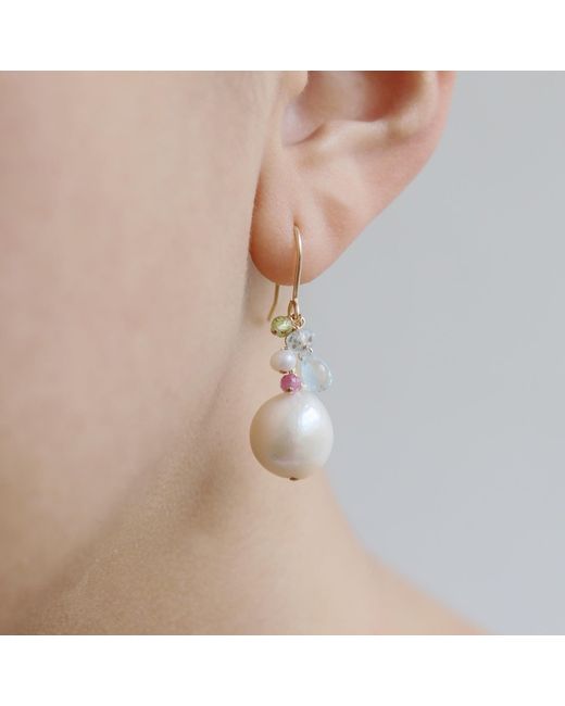 MOUNIR LONDON Metallic Baroque Pearl Gemstone Earrings.