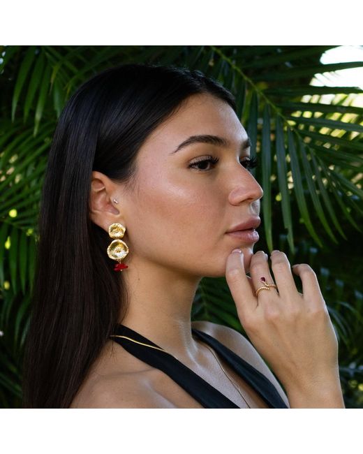 Ebru Jewelry Metallic Ocean Flame Coral Dangle Earrings