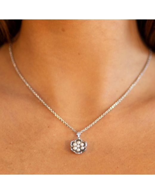 Lucy Quartermaine Metallic Solid Sterling Royal Pearl Flower Pendant