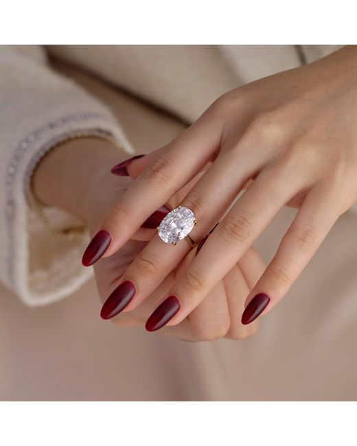 Diamonbliss Metallic Ten Carats Oval Cut Solitaire Cocktail Ring