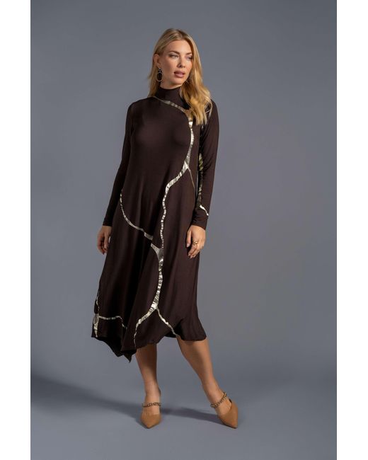 Esther Saadia Black Mock Neck Hikari Champagne Foil Kintsugi Dress