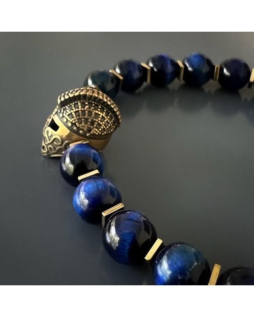 Ebru Jewelry Blue Tiger's Eye Gladiator Beaded Bracelet for men
