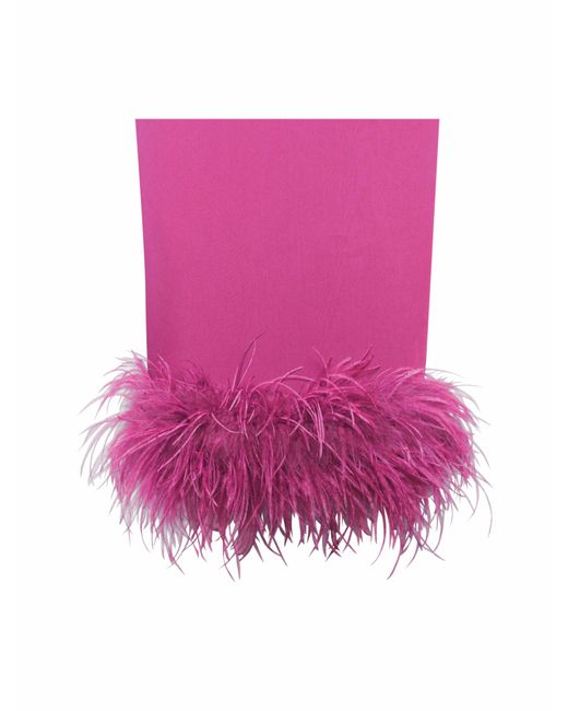 Miss Circle New York Pink Fiona Fuchsia Feather Trim Bottom Maxi Dress