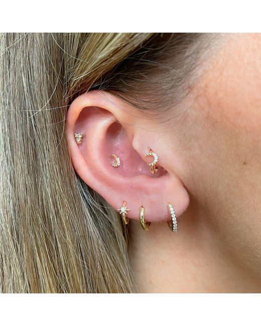 Zohreh Metallic Diamond North Star Seamless Huggie Hoop Earring 9K