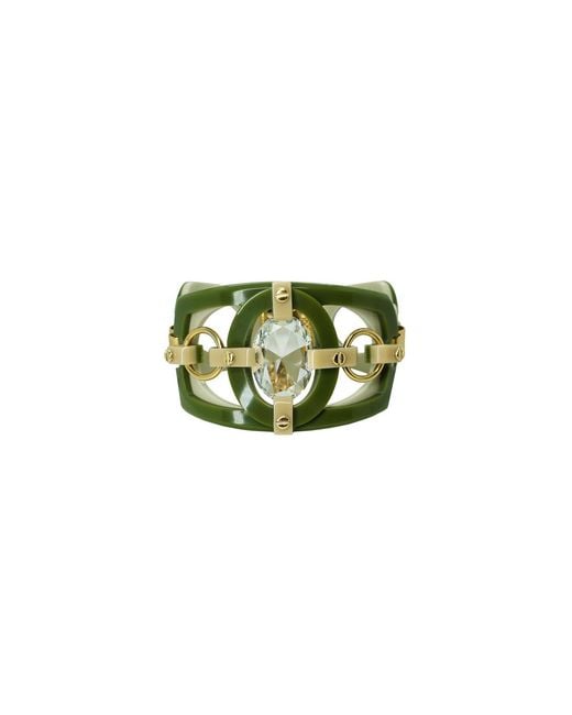 Gissa Bicalho Green Handmade Acrylic Bracelet Cutted Stone Oval Clay