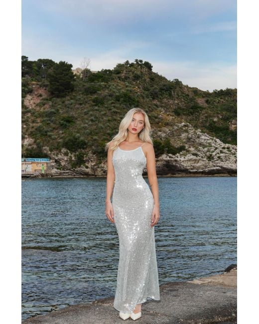Amy Lynn White Gigi Ice Sequin Maxi Dress