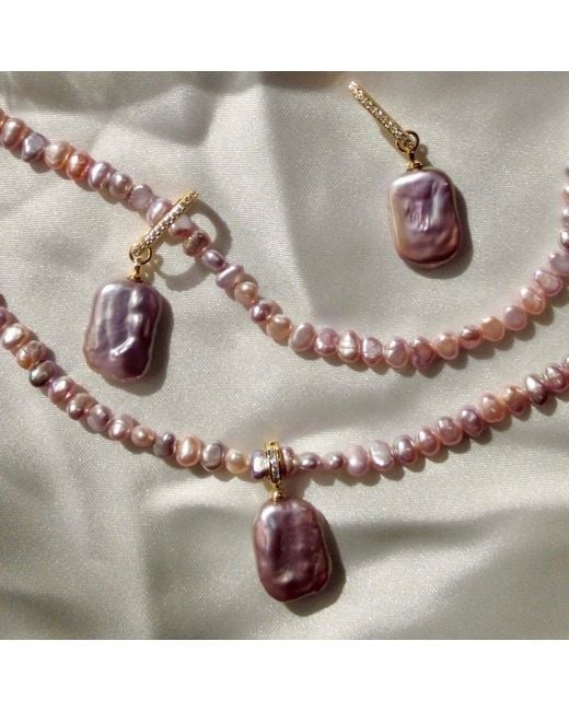 Ninemoo Purple Baroque Pearl Hoop Earrings With Zirconia