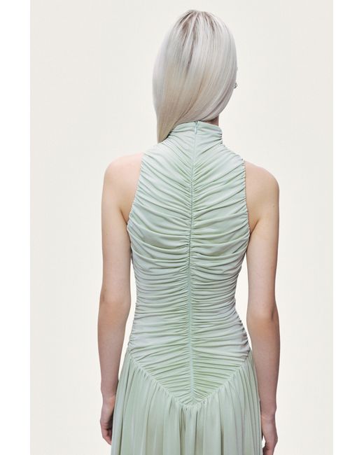 Nocturne Green Draped Stand Collar Maxi Dress