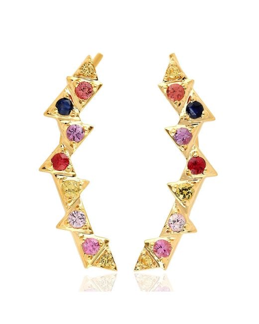 Artisan Metallic Multi-Color Sapphire Geometric Ear Climber Earrings