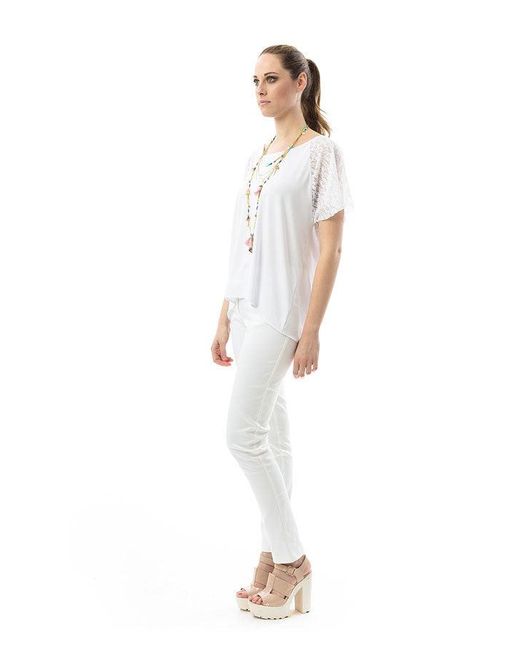 Conquista White Lace Detail Short-Sleeved Top
