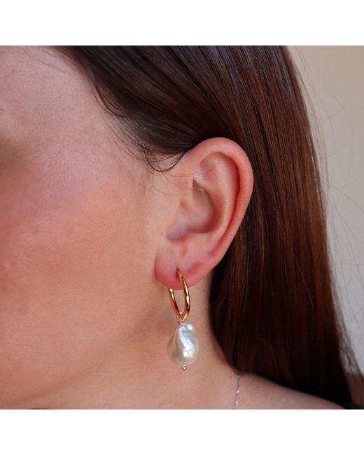 FV Jewellery Metallic Steel Me Baroque Pearl Hoop Earrings