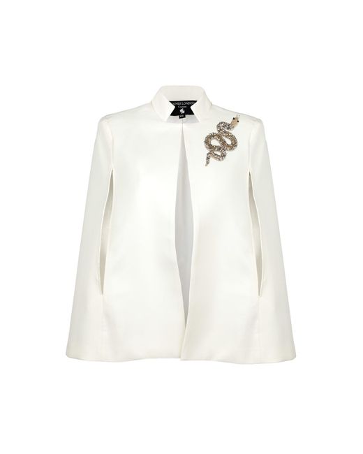 House of Laines London White Neutrals Laines Ivory Couture Tailored Cape With Embellished Snake Brooch