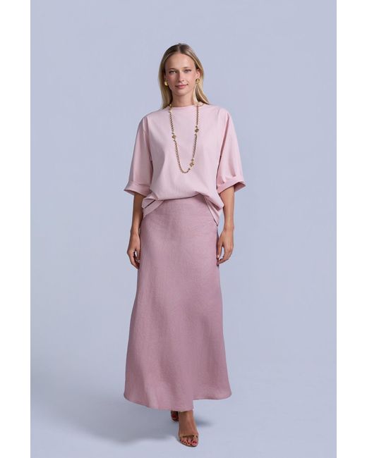 Rave on Trend Pink Linen Midi Skirt