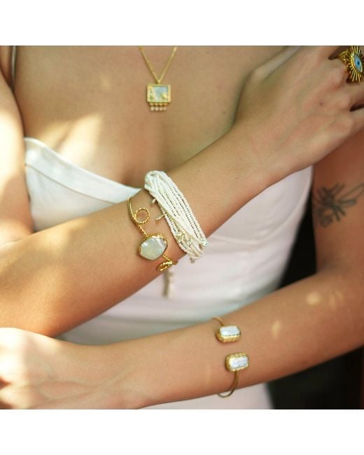 Ebru Jewelry Metallic Purity Pearl & Diamond Multi Strand Adjustable Bracelet
