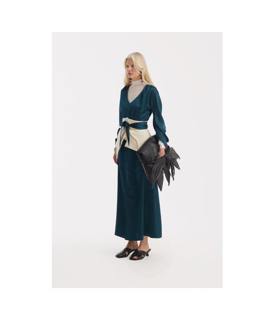 Julia Allert Green Satin Ankle-Length Dress With Belt
