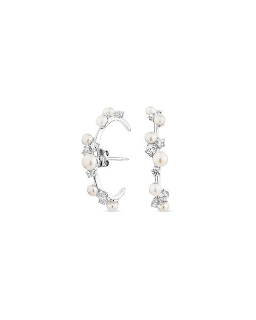 SALLY SKOUFIS White Eclipse Earrings With Natural Pearls & Made Cz Diamond Stimulant