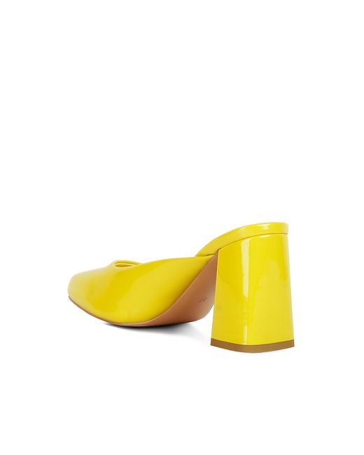 Rag & Co Yellow Neoplast Patent Pu Block Heeled Mules