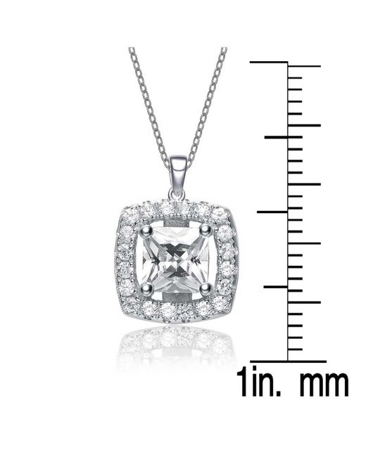 Genevive Jewelry Metallic Sterling Silver Cubic Zirconia Square Shape Pendant Necklace