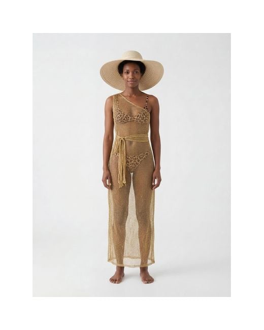 Women & Women Natural Metallic Mesh Cover-Up Dress