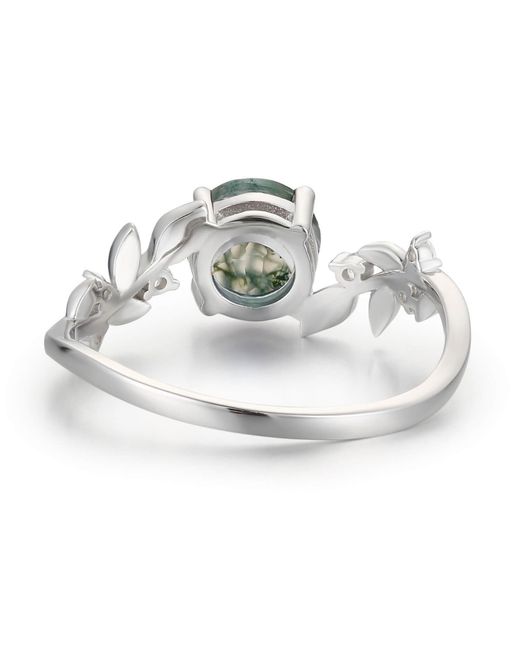 Azura Jewelry New York White Between The Leaf Round Moss Agate Ring Vermeil