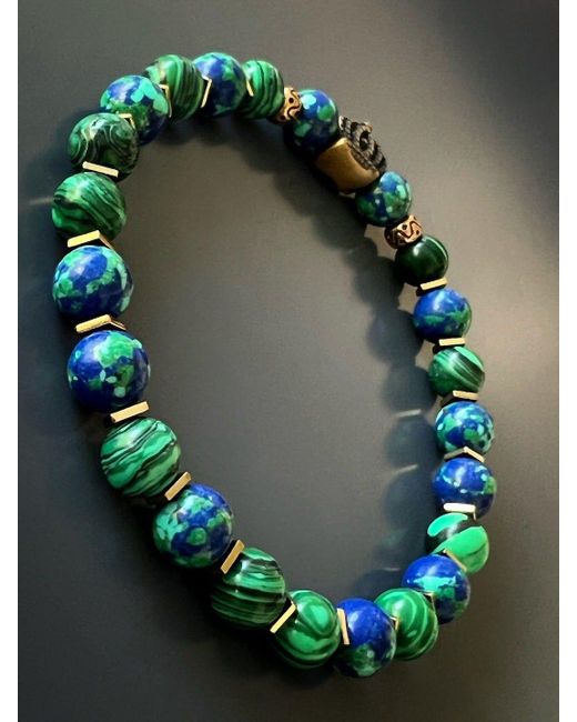 Ebru Jewelry Blue Malachite Stone Calmness Crown Charm Bracelet for men