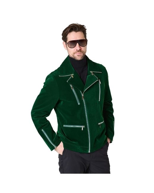 DAVID WEJ Green Washington Corduroy Biker Jacket for men