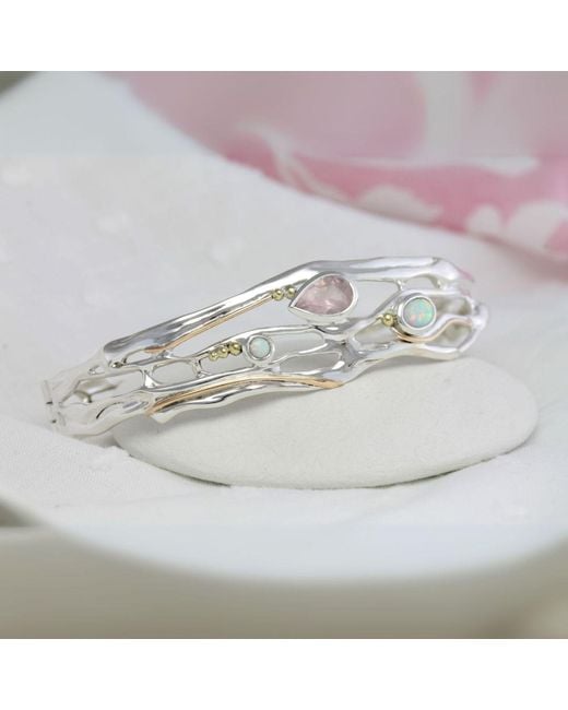 Isla Silver Metallic Faceted Rose Quartz & Opal Adjustable Bracelet