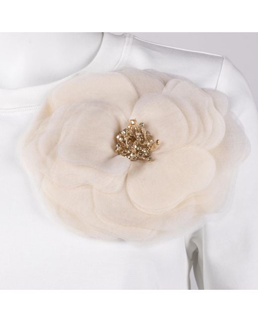House of Laines London White Neutrals Laines Couture Embellished Cream Organza Corsage Brooch T-Shirt