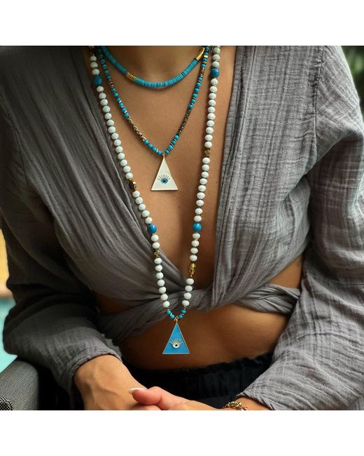 Ebru Jewelry Blue Evil Eye Pendant Beaded Mystic Symbol Necklace