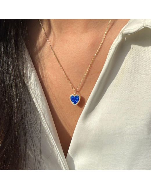 KAMARIA Blue Opal Heart Necklace With Crystals