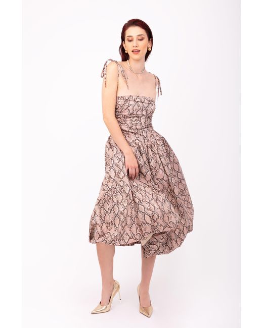 Amy Lynn Natural Neutrals Alexa Snake Print Puffball Dress