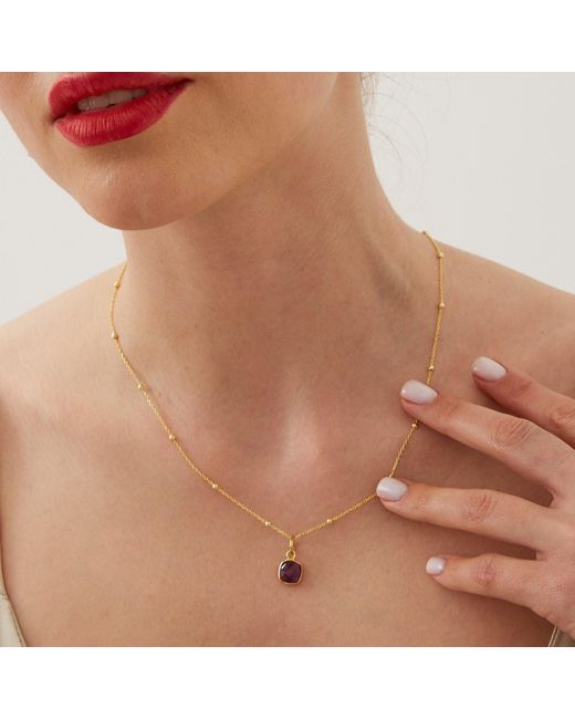 Spero London Metallic Sterling Natural Square Pendant Necklace With Beaded Chain