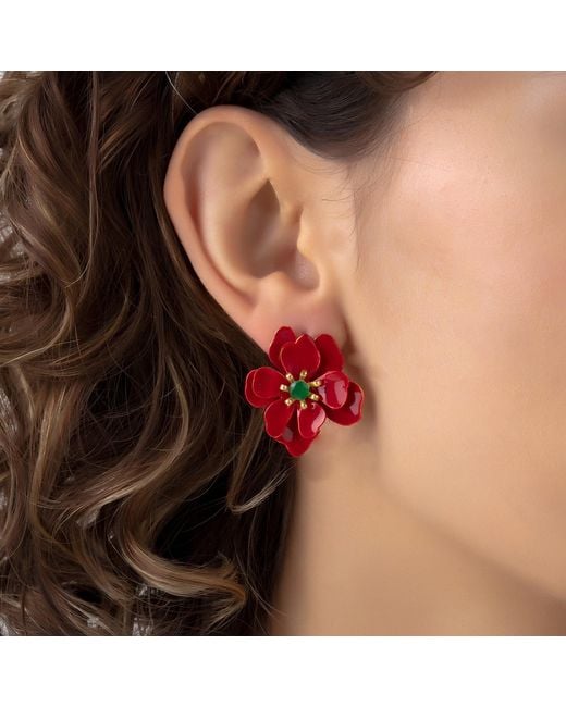 Milou Jewelry Red Violetta Flower Earrings