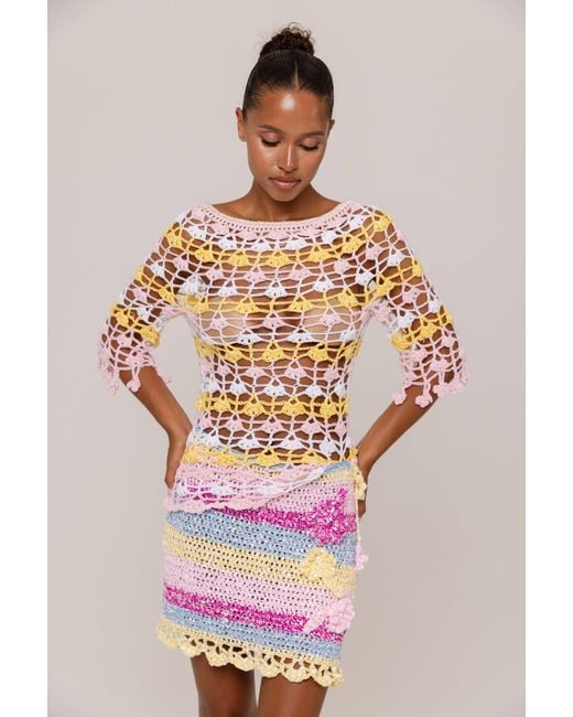 Andreeva Pink Bird Of Paradise Handmade Mini Crochet Skirt