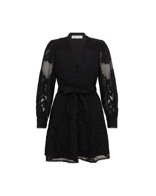 Sour Figs Black Sheer Lace Long Sleeve Mini Dress