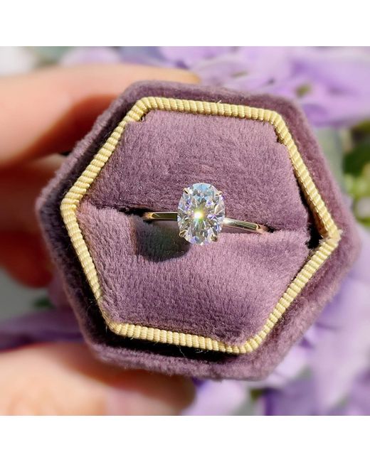 Azura Jewelry New York Metallic Hidden Ruby Heart Oval Moissanite Solid Ring