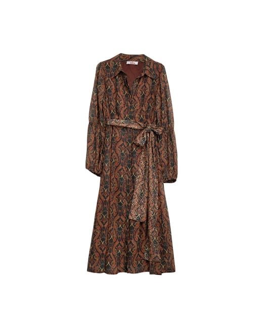 Niza Brown Long Sleeved Long Dress