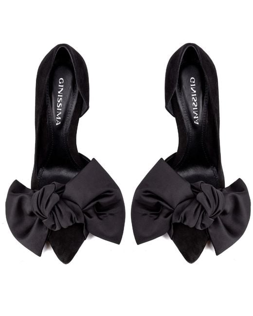 Ginissima Black Samantha Suede And Oversized Satin Bow Open Sided Stiletto