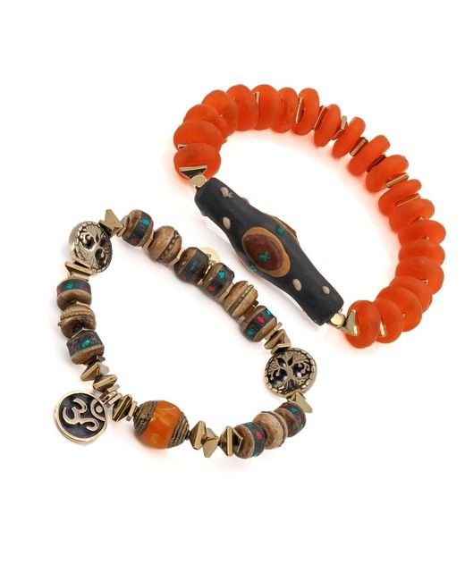 Ebru Jewelry Red Mystic Nepal Beaded Om Charm Unique Bracelet Set
