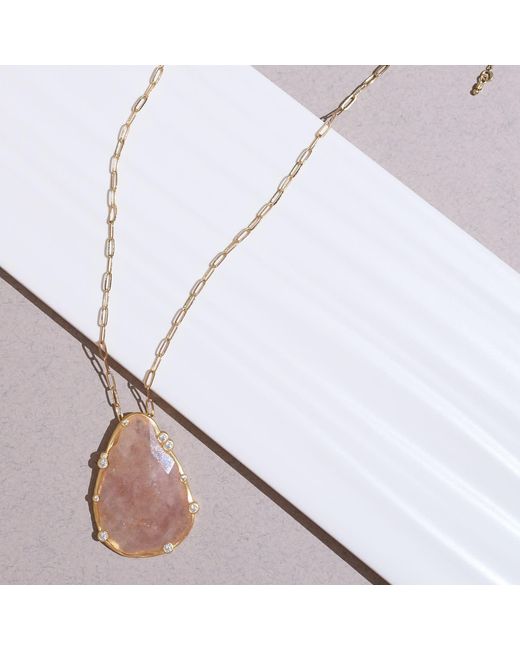 Rare Matters Jewelry Metallic Organic Strawberry Quartz Teardrop Necklace
