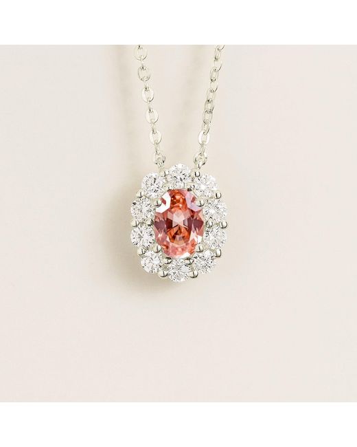 Juvetti White Prill Padparadscha Sapphire Oval & Diamond Halo Necklace