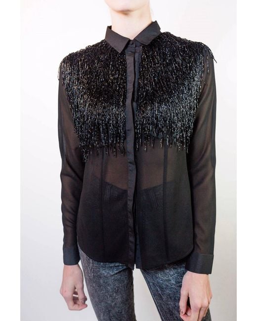 Any Old Iron Blue Beaded Fringe Shirt