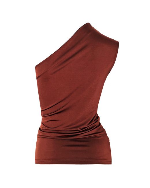 Me & Thee Red Pass The Buck Henna One Shoulder Top