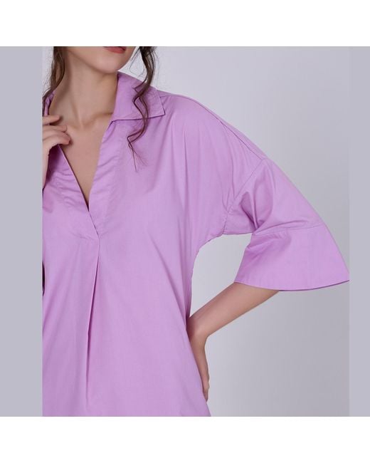 Smart and Joy Purple Cotton Minimalist Shirt Dress