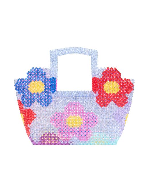 Tillie Beads Blue Daisy Square Handle Tote Bead Bag