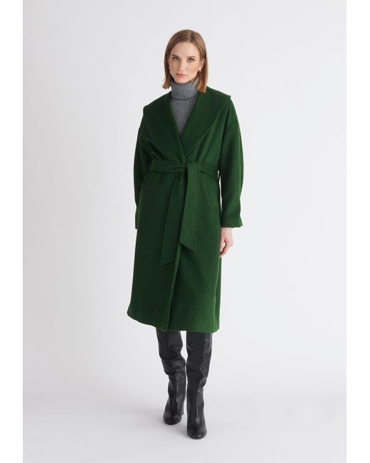 Paisie Green Belted Wool Coat In Dark