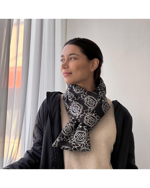 Maraethra Black Lace Print Padded Silk Scarf