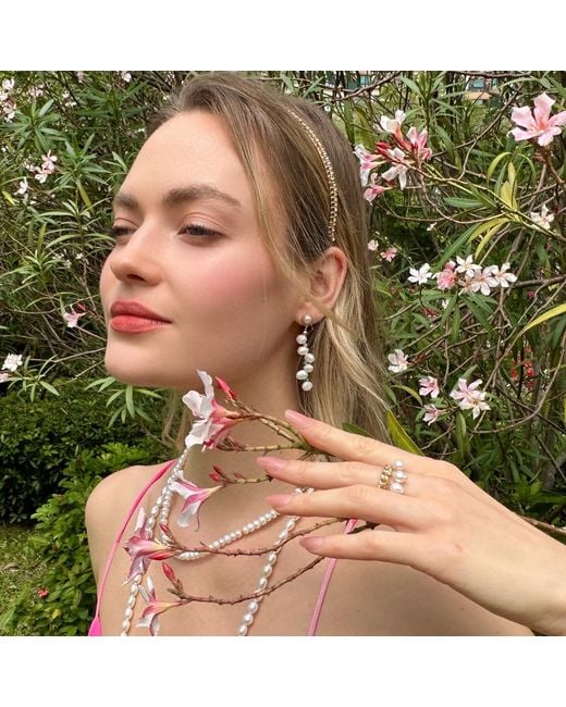 Farra Metallic Freshwater Pearls Drops Adjustable Ring